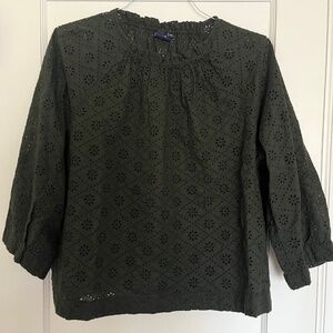 Like new! Gap Olive Green Eyelet Blouse | Size Large